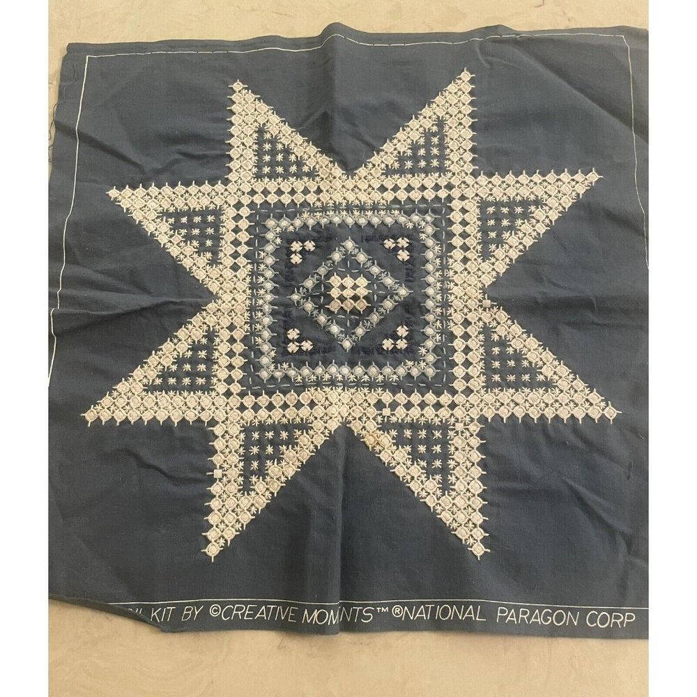 Finished Paragon 8377 Teneriffe Embroidery Pillow Top Blue White Texas Star